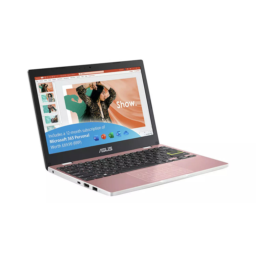 ASUS E210 11.6" HD 4GB RAM, 64GB eMMC Notebook Laptop - Pink (Microsoft 365 Personal 1-year included)