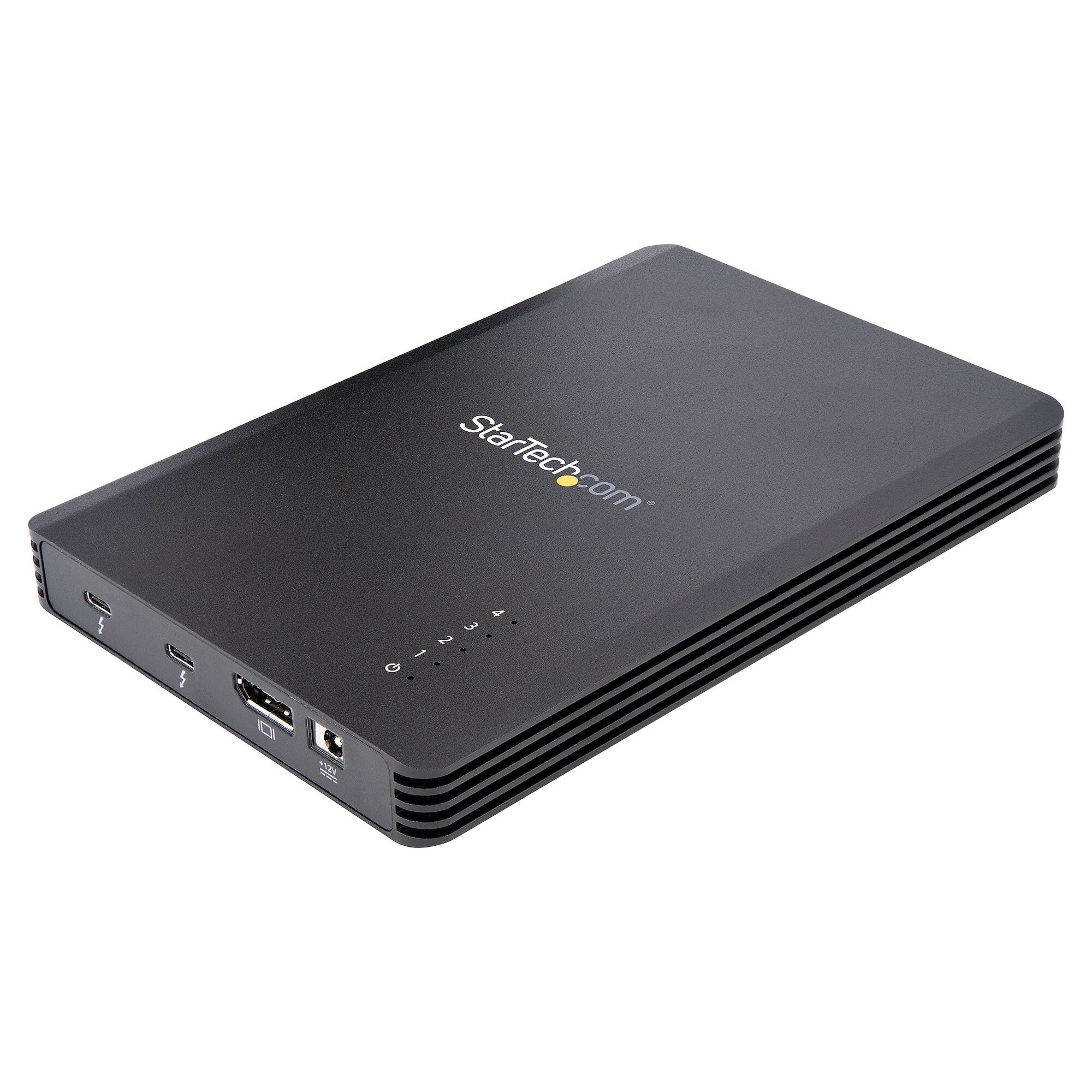 Image of StarTech.com 4 Bay Thunderbolt 3 NVMe Enclosure, For M.2 NVMe SSD Drives, 1x DisplayPort Video/ 2x TB3 Downstream Ports, 40Gbps, 72W Power Supply, External Hard Drive Enclosure