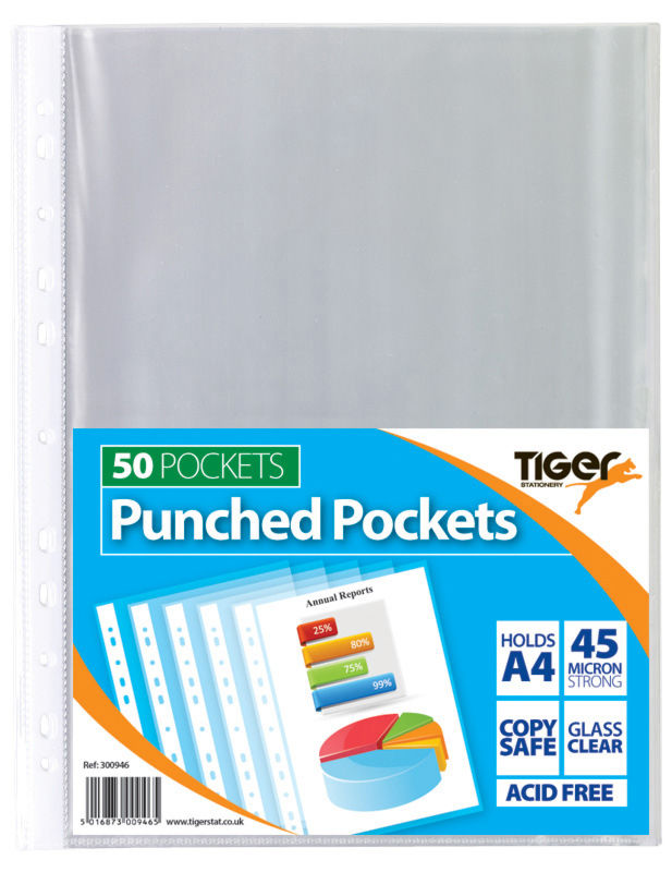 Photos - Accessory Tiger Multi Punched Pocket Polypropylene A4 45 Micron Top Opening Cl 