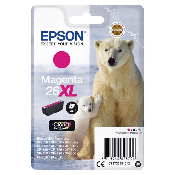 Epson 26XL Polar Bear Magenta High Yield Ink Cartridge 10ml - C13T26334012