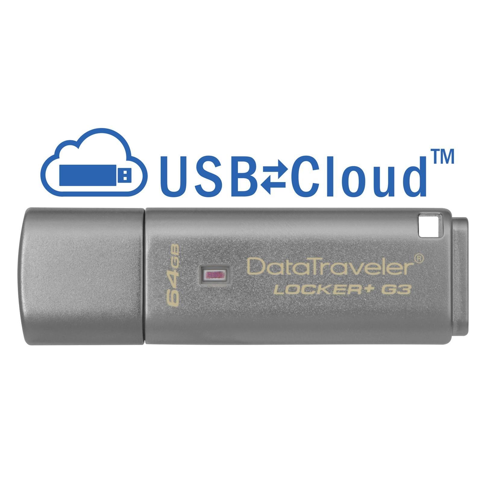 Kingston DataTraveler Locker+ G3 64GB USB 3.0 Silver 256 AES Encrypted USB Flash Drive
