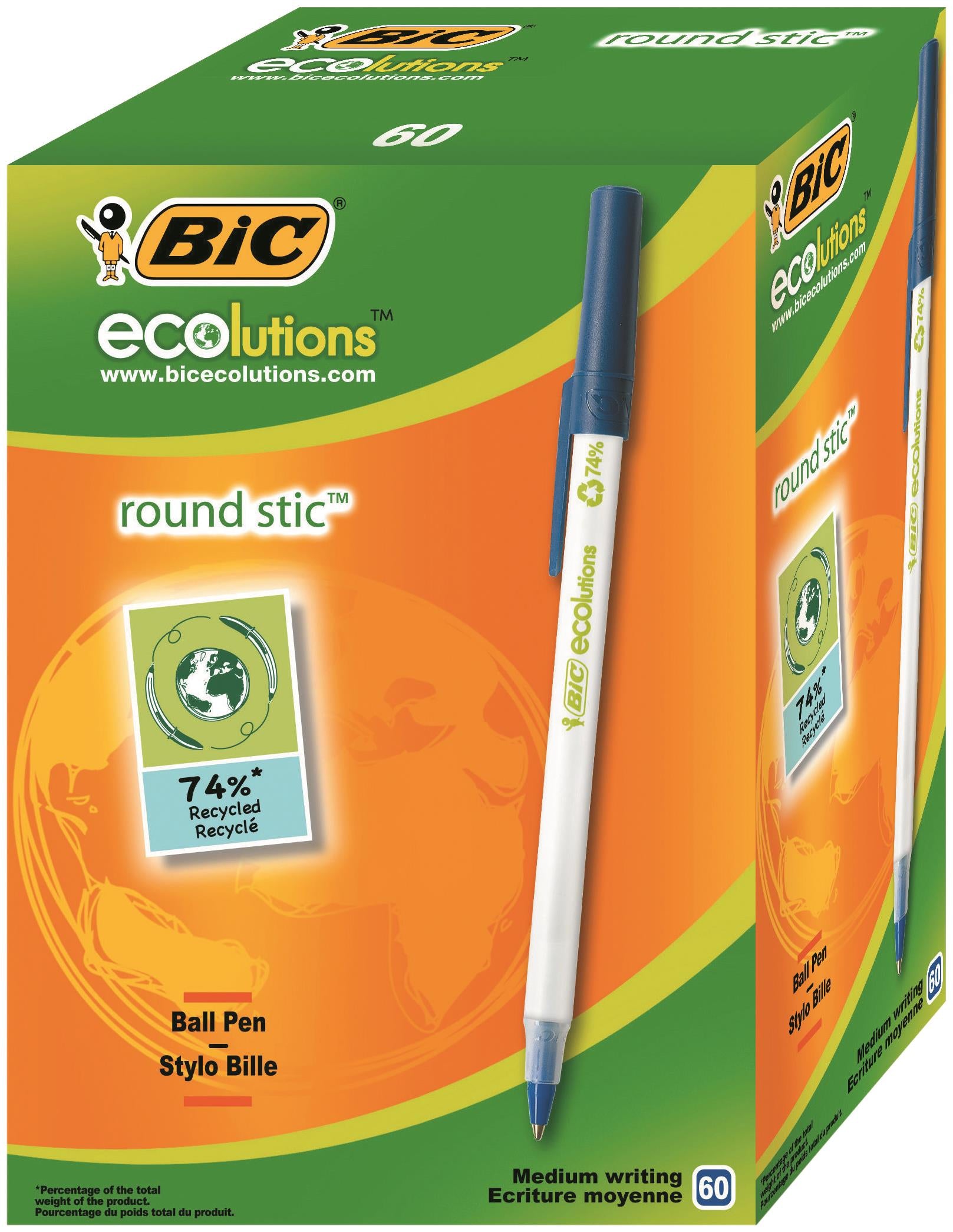 Photos - Pen BIC Ecolutions Round Stic Ballpoint  Recycled 1mm Tip 0.32mm Line B 