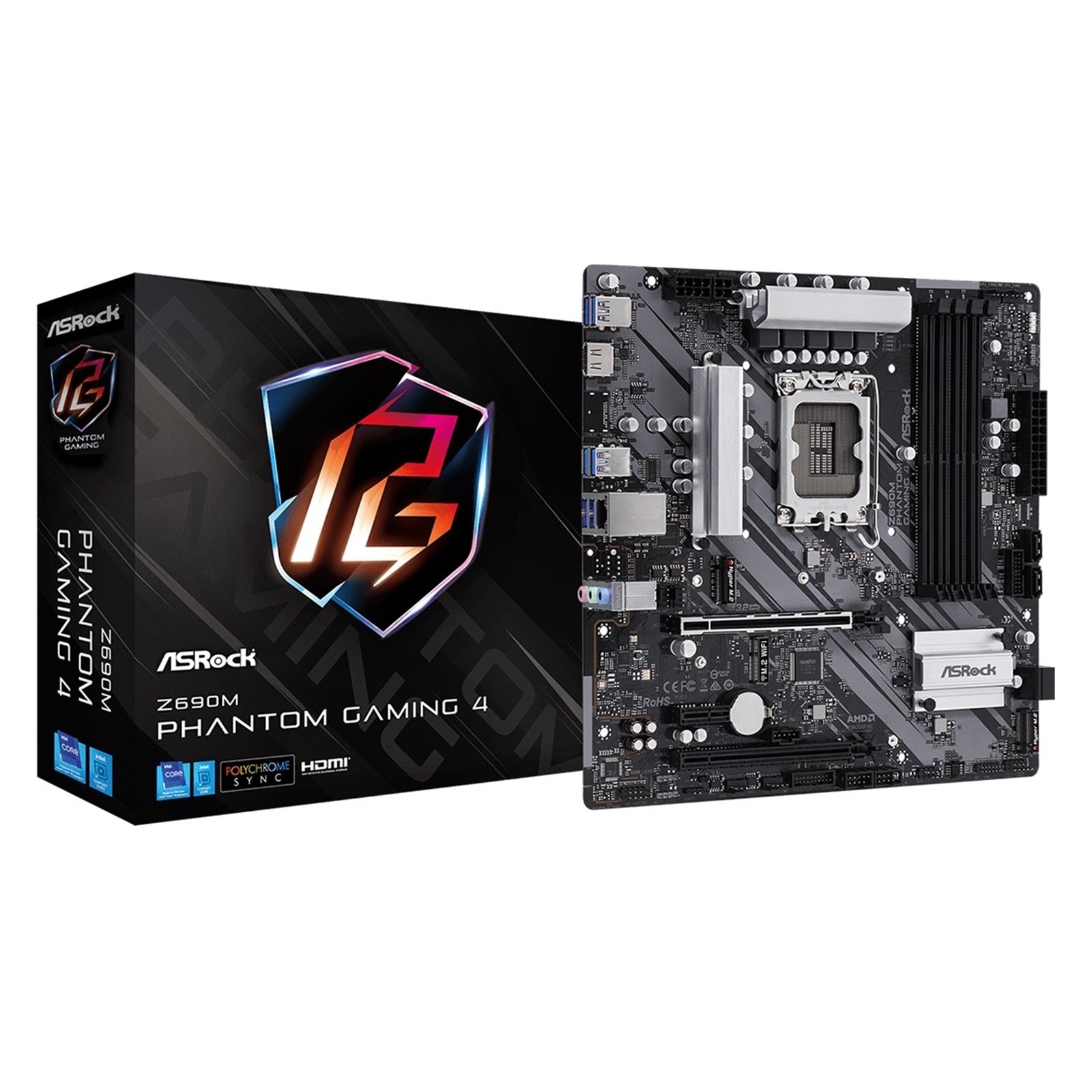 Asrock Z690m Phantom Gaming 4 Ddr4 Motherboard, Intel Socket 1700, 12Th Gen, 1X Pcie 4.0 X16, 1X Pcie 3.0 X16, 1X Pcie 3.0 X1, Micro Atx, Usb 3.2 Gen2x2, Intel Gigabit Lan, Hdmi, Hyper M.2 Gen4, 4X Sata3