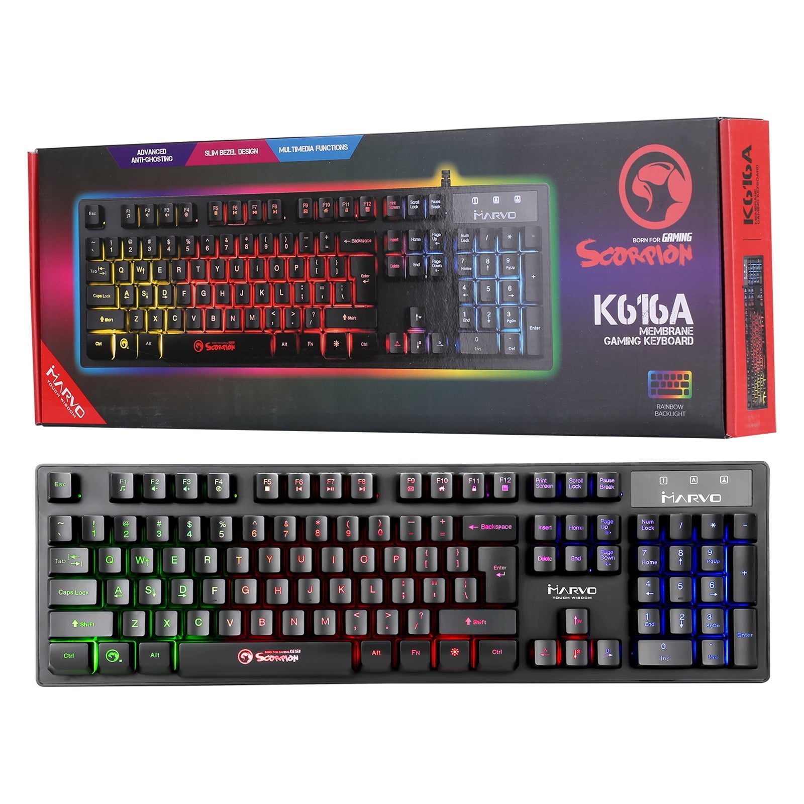 Marvo Scorpion K616A Gaming Keyboard, 3 Colour LED Backlit, USB 2.0, F | Back Office