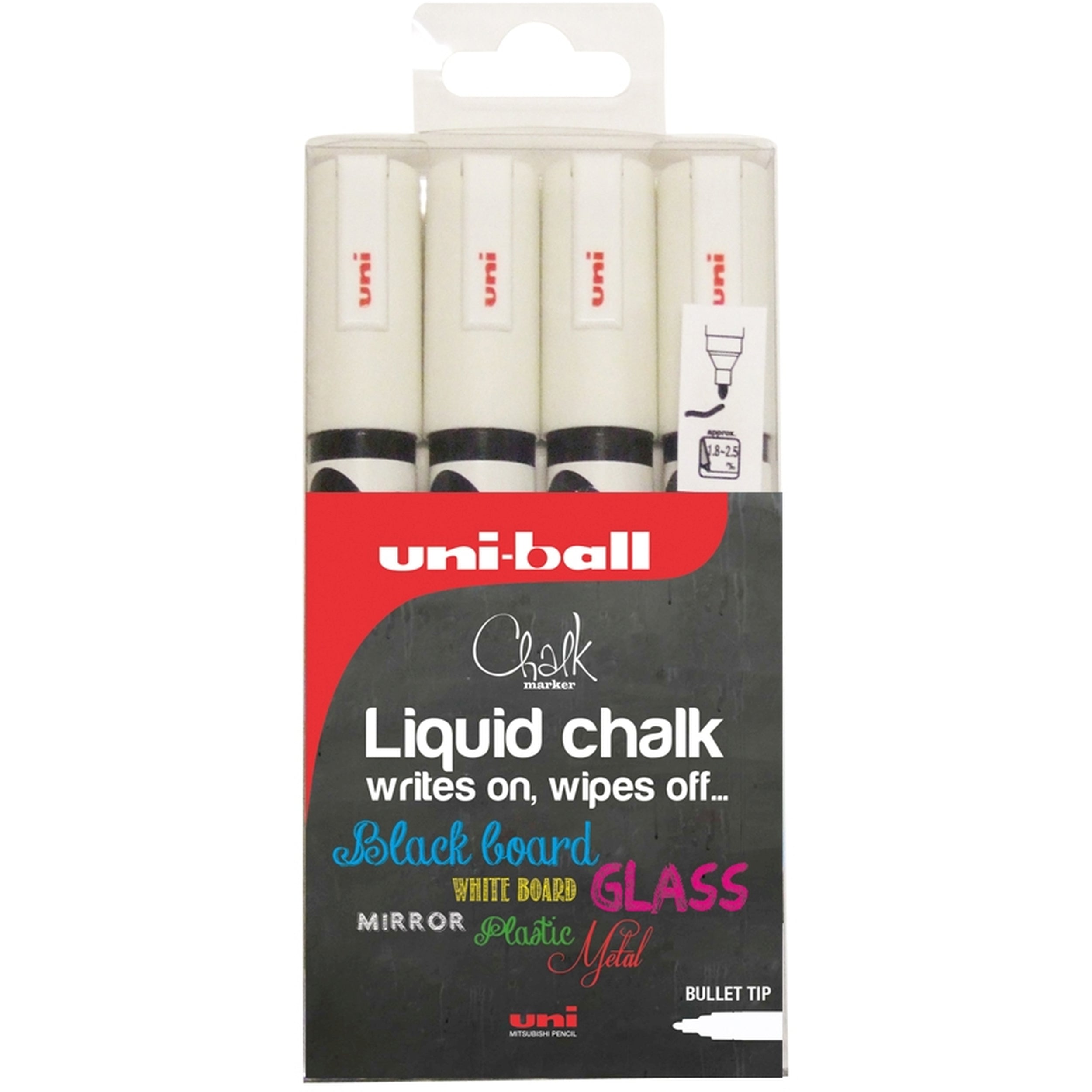 Photos - Accessory UNI ball -Ball Chalk Marker Bullet Tip Medium White  10214UB (Pack 4)