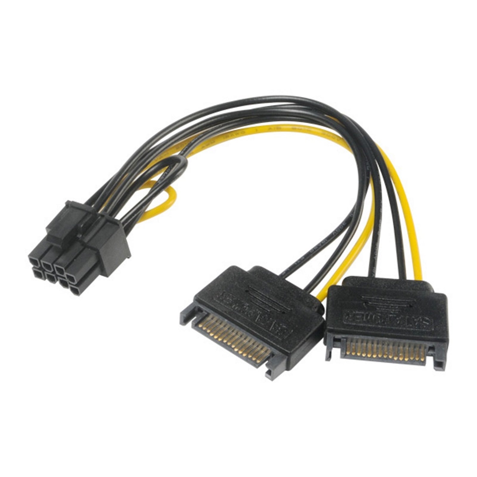 Photos - Cable (video, audio, USB) Akasa 6+2 Pin PCIe (M) to 2 x SATA Power  Adapter Cable CLAKA (M + M)