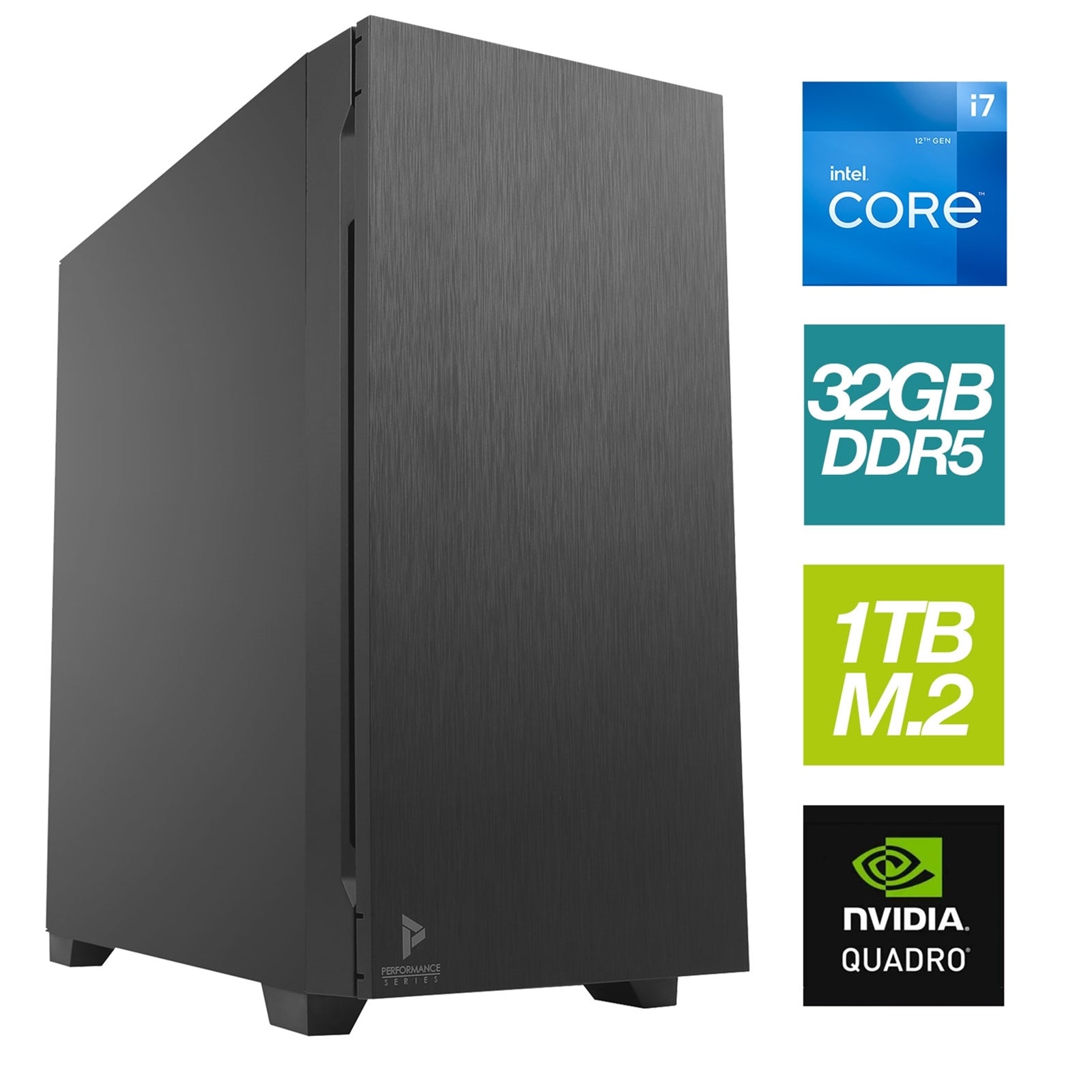 CAD Intel i7-12700 12 Core 20 Thread 2.1GHz (4.9GHz Boost) - 32GB DDR5 RAM, 1TB M.2 NVMe + 2TB HDD PNY T1000 Quadro Card w Windows 10 Pro - Prebuilt System