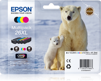 Epson 26XL Polar Bear Black CMY Colour High Yield Ink Cartridge 12ml 3x10ml Multi - C13T26364010