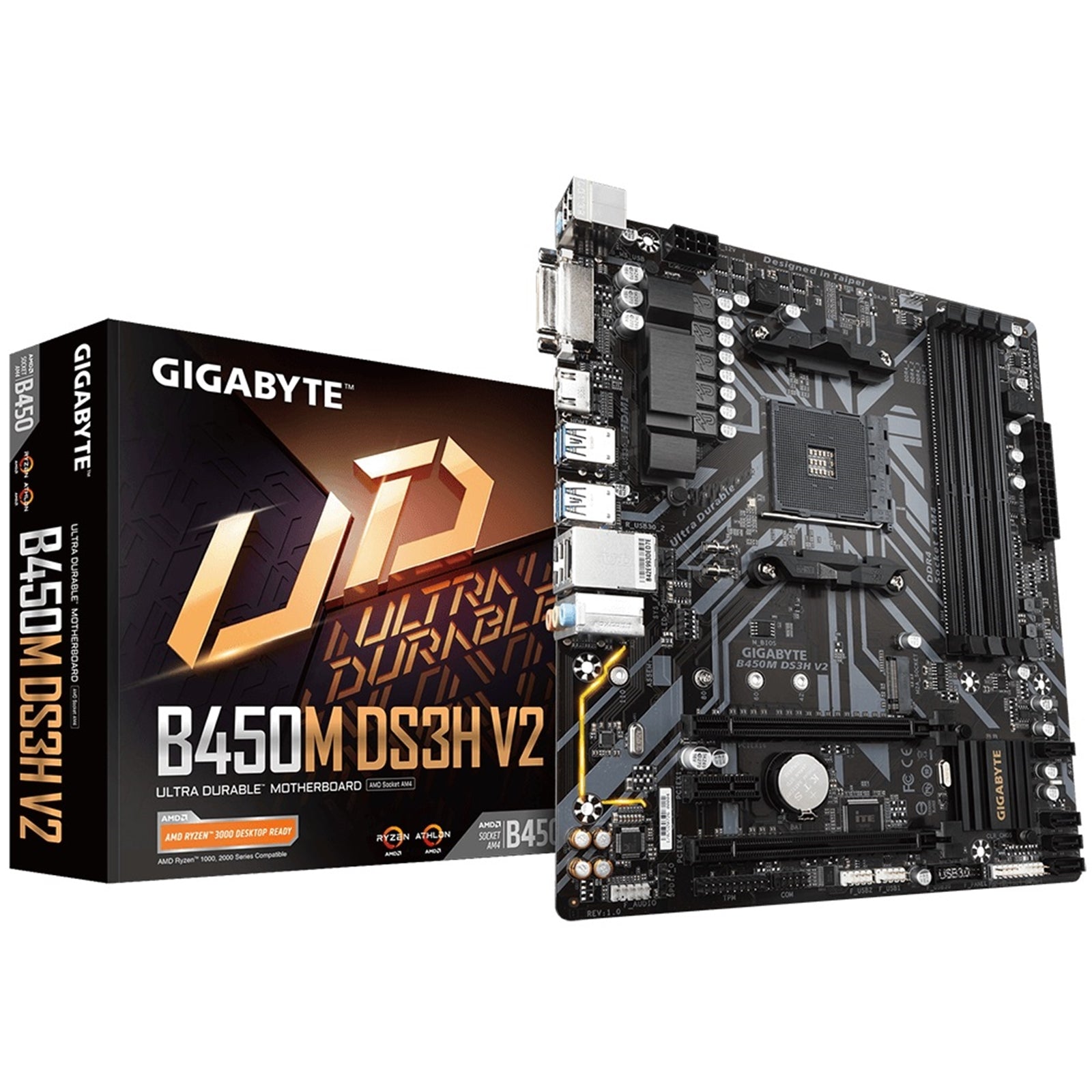 Gigabyte B450M DS3H v2 Motherboard, AMD Socket AM4, Micro ATX, PCIe Gen3 x4 M.2, DVI-D/HDMI, DDR4, USB 3.1