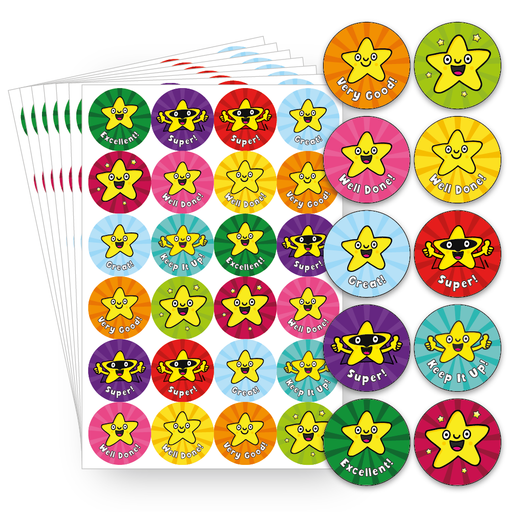 TownStix 1000 Pack, Happy Star Reward Stickers, 3/4, 10 Designs