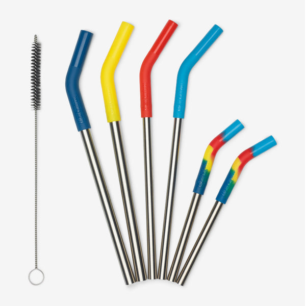 Set of 6 reusable silicon drinking straws - large, flexible, smoothie size