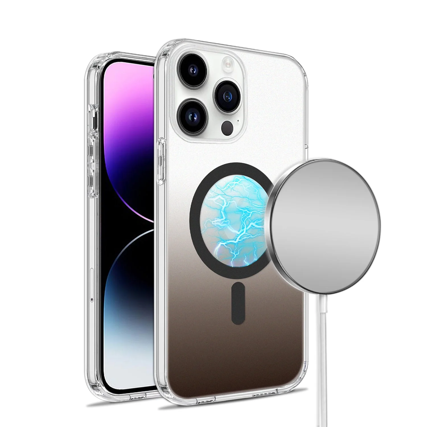 For iPhone 13 Pro Max [Magnetic Circle] Frosted Two Tone IMD Hybrid - Smoke