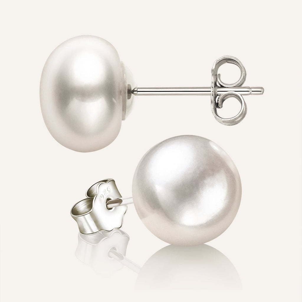 10mm White Button Freshwater-Cultured Pearl Stud Earrings AAA