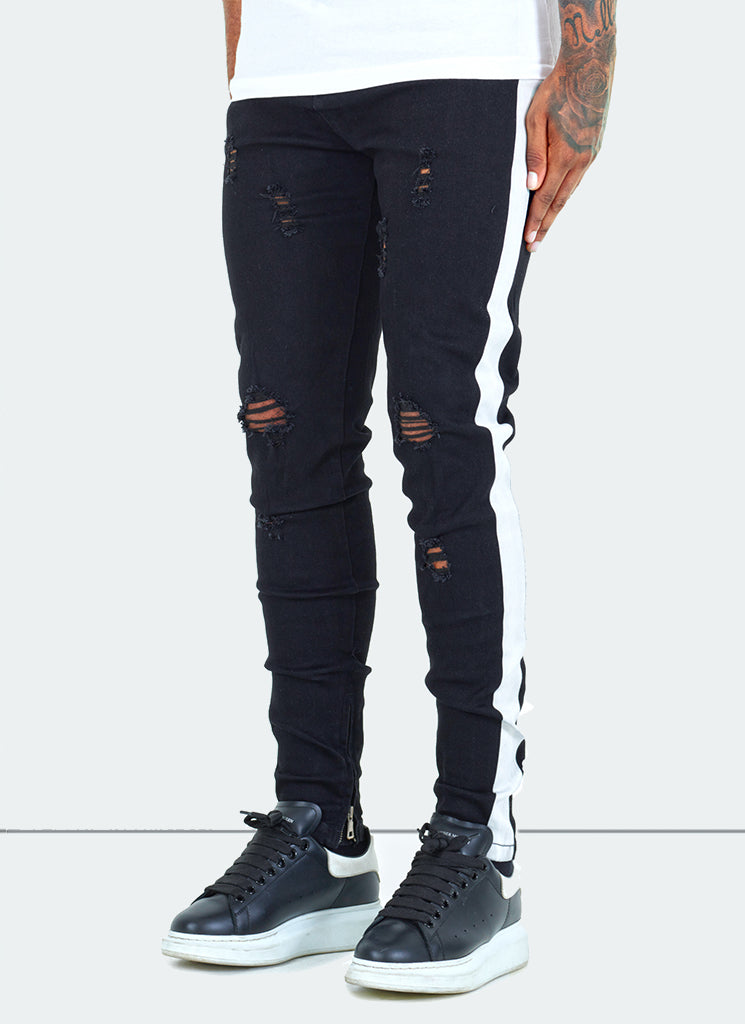 Panelled Track Jeans - Black/White – N 