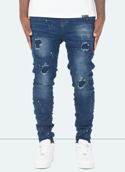 Patchwork Paint Jeans - Dark Blue – N V L T Y