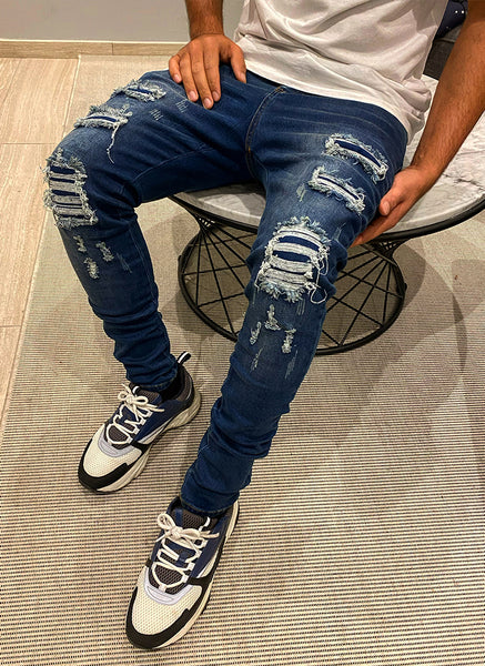 Ripped & Repaired Jeans - Dark Blue – N V L T Y