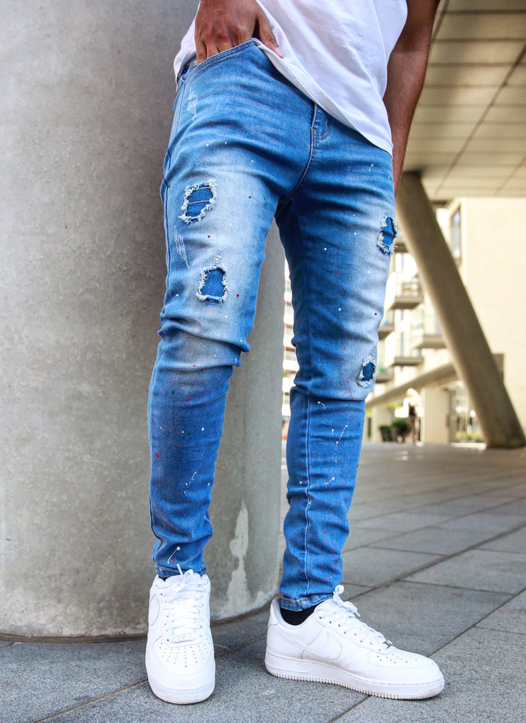 Patchwork Paint Jeans - Light Blue – N V L T Y
