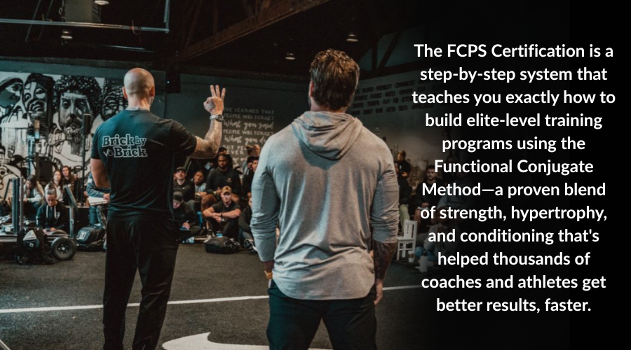 The FCPS Certification is a no-BS, step-by-step system that teaches you exactly how to build elite-level training programs using the Functional Conjugate Method—a proven blend of strength, hypertr.png__PID:723703f8-a2b3-49a1-b78b-7bb32366513a
