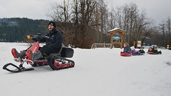 snow fun activity with snowkart tow kids on snow