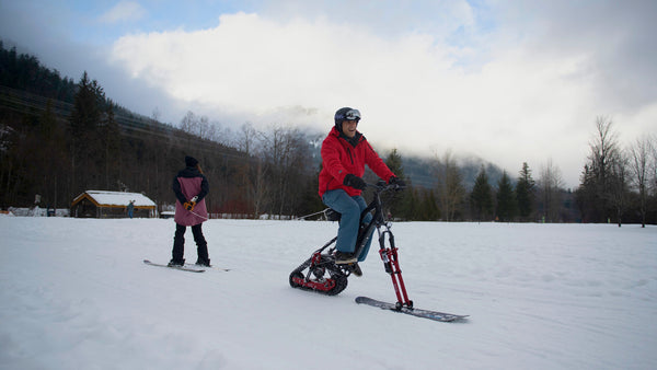 Winter fun adventure activity in Canada and north America snow cycling with envo snowbike on snow