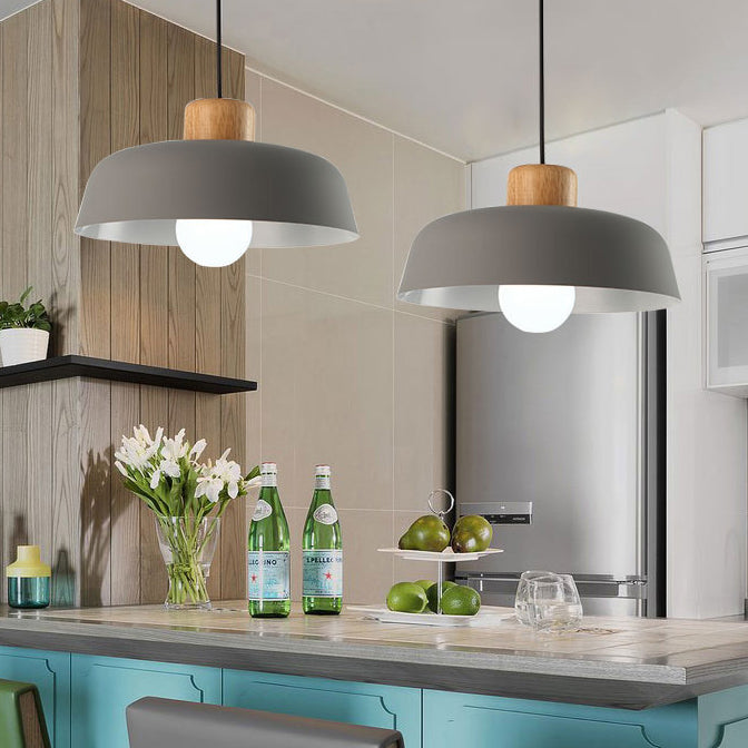 Product Image for Norvo | Moderne skandinavisk rund skålmetall gummitre 1-lampe pendellampe for spisestuen, Grå / 220V-240V For UK/AU