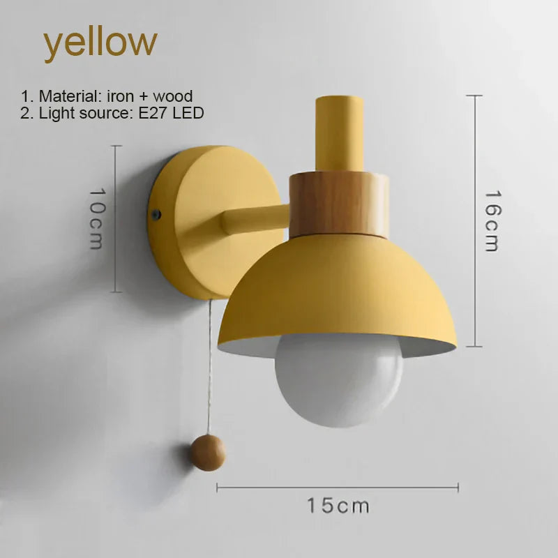 Product Image for Norvo | LED vegglampe med moderne nordisk bryter E27 i tre innendørs belysning interiørdekorasjon soverom stue kjøkken, Gul / Varm hvit