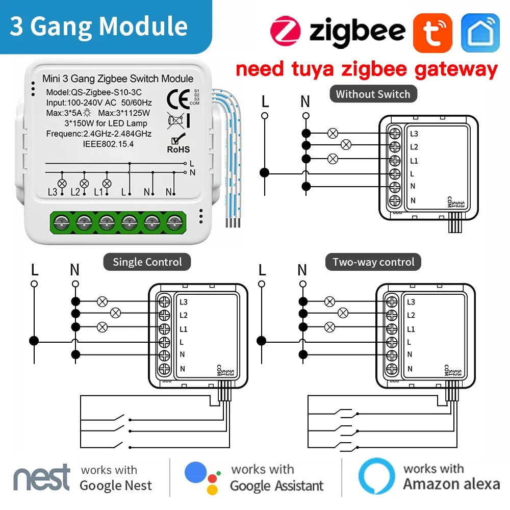 Product Image for Tuya Zigbee Lysgardin Dimmer Relé Bryter Modul - WiFi Enhetskontroll via SmartLife Google Alexa-apper, wifi 1-gang lys