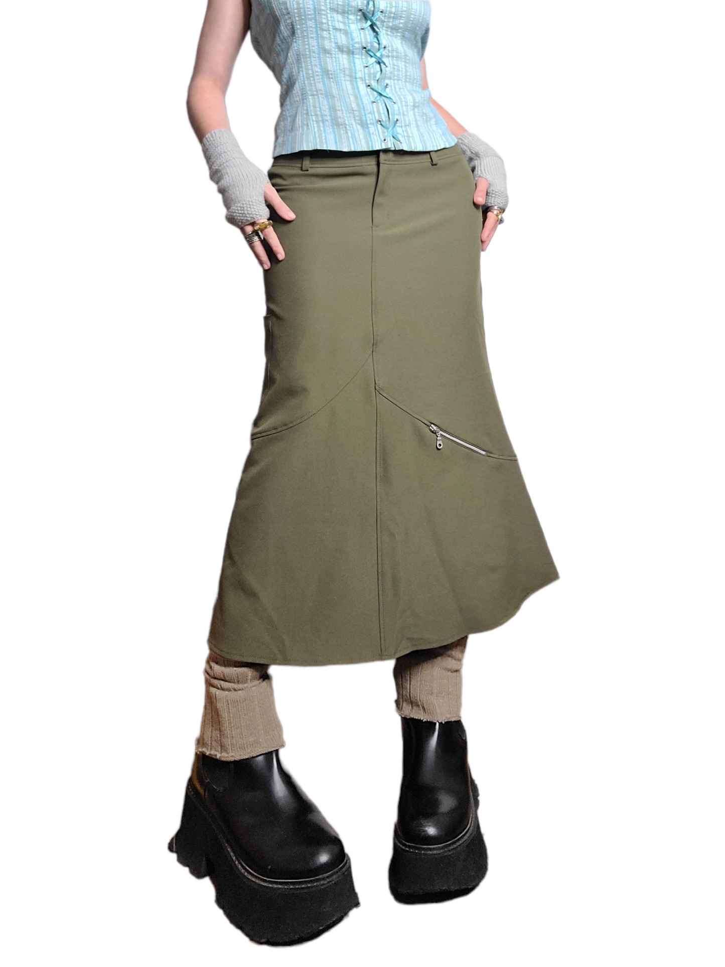Maxi skirt kaki gorpcore y2k cybery2k vintage techwear 2000