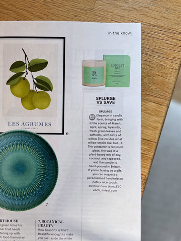 Loriest spring scented candle Notes of March in Delicious magazine UK