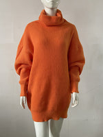 Turttleneck Long Sleeve Loose Knitted Sweater Mini Dress