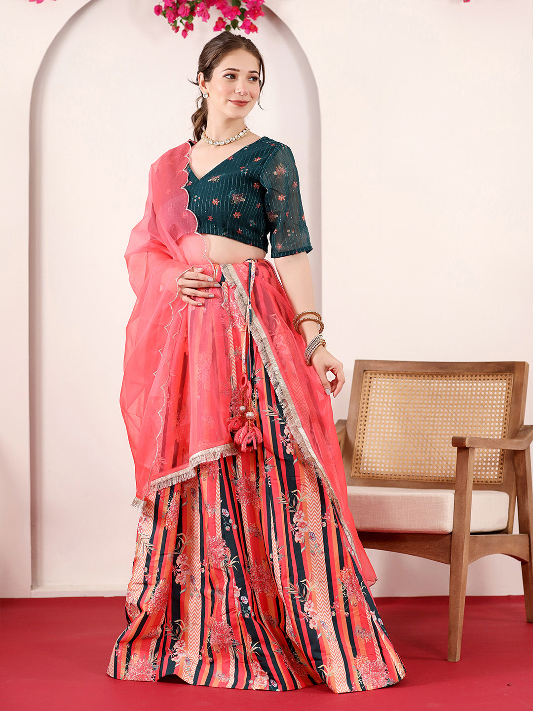 Multicolor Crepe Silk Digital Floral Printed Lehenga Choli Dupatta