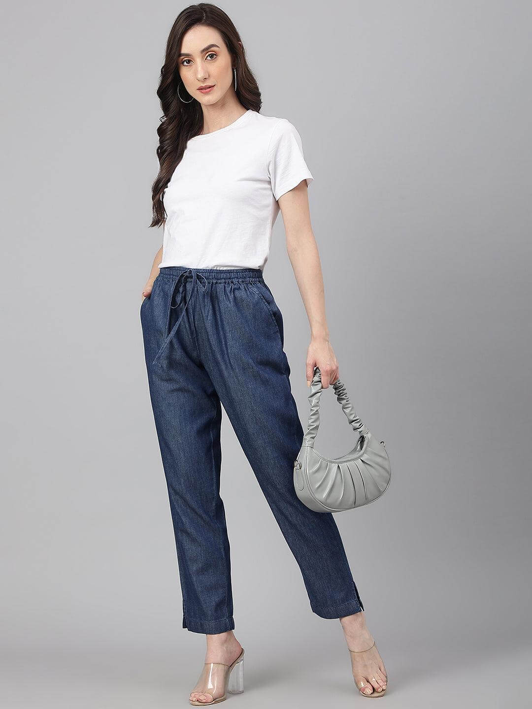 Dark Blue Denim Solid Western Denim Pant