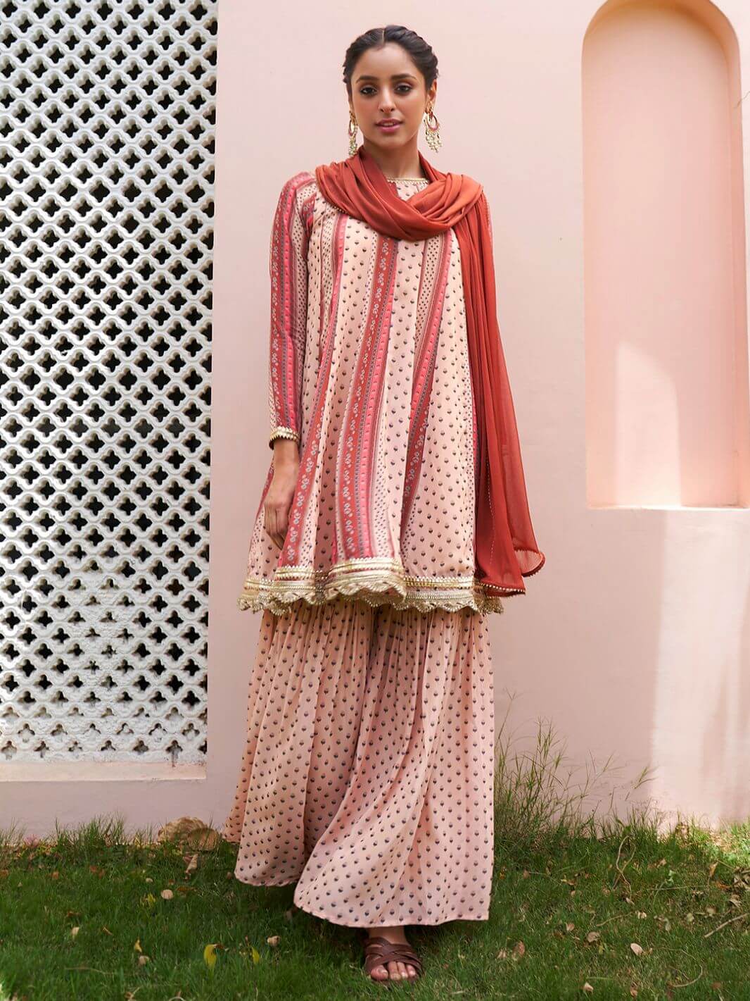 Multicolor Georgette Floral Printed Kurta With Sharara Set