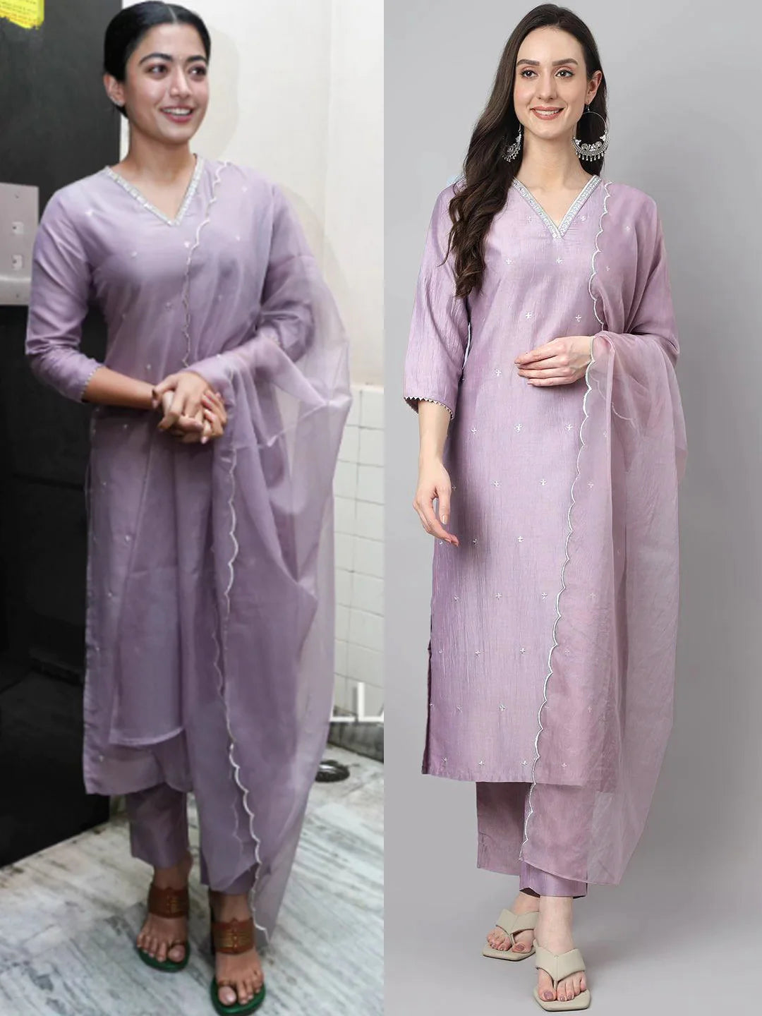 Women's Lavender Chinon Embellished Kurta With Pant And Dupatta