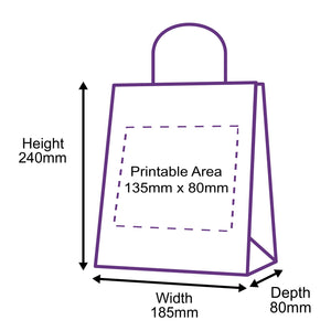 Premium Twist Handle Paper Carrier Bags - 185x80x240mm - Printed Rear Side Only