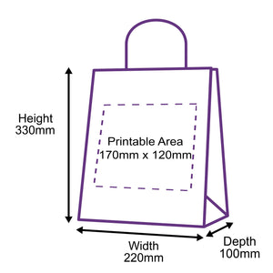 Premium Twist Handle Paper Carrier Bags - 220x100x330mm - Printed Rear Side Only