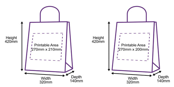 Premium Twist Handle Paper Carrier Bags - 320x140x420mm - Printed Both Sides