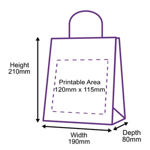 Twist Handle Paper Carrier Bags - 190x80x210mm - Printed Front Side Only