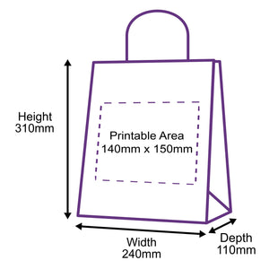 Twist Handle Paper Carrier Bags - 240x110x310mm - Printed Front Side Only