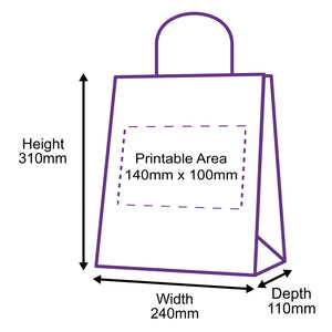 Twist Handle Paper Carrier Bags - 240x110x310mm - Printed Rear Side Only