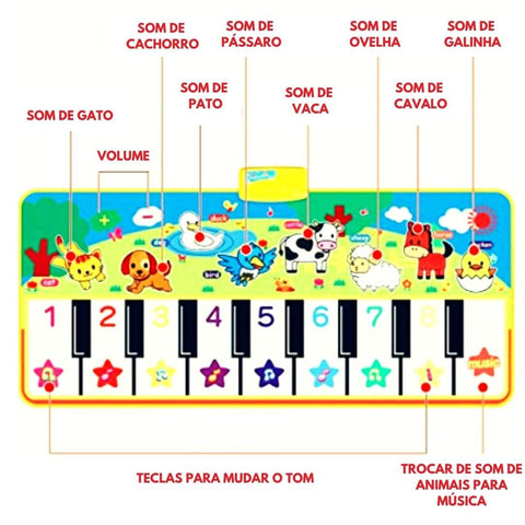 TECLADO PIANO GIRAFA MUSICAL INFANTIL SOM DE ANIMAIS 24 TECLAS