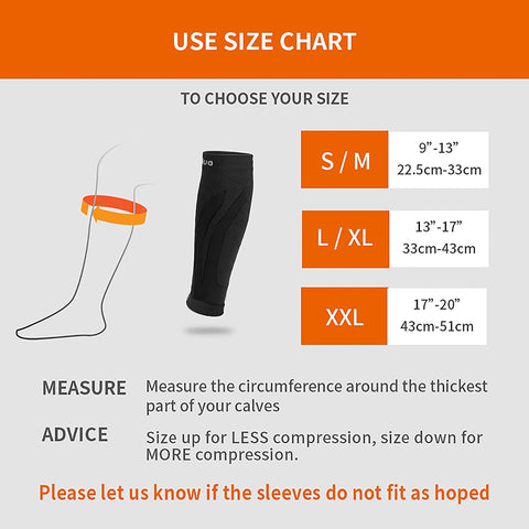 calf compression sleeves size chart
