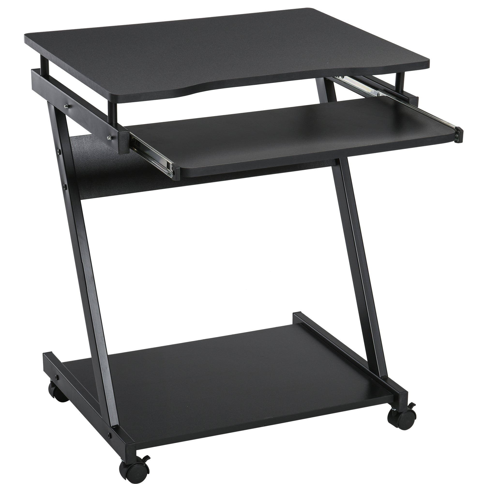 ProperAV Computer Desk with Wheels & Sliding Keyboard Tray (Black)