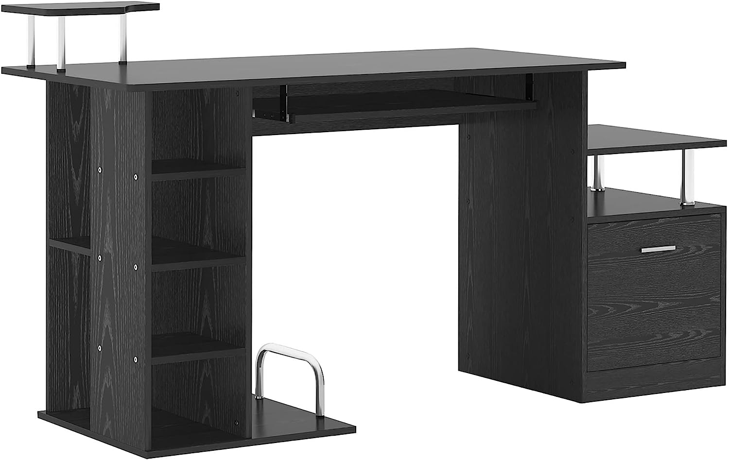 ProperAV Computer Desk Workstation Wood Laptop Table with Drawer Shelves - Black