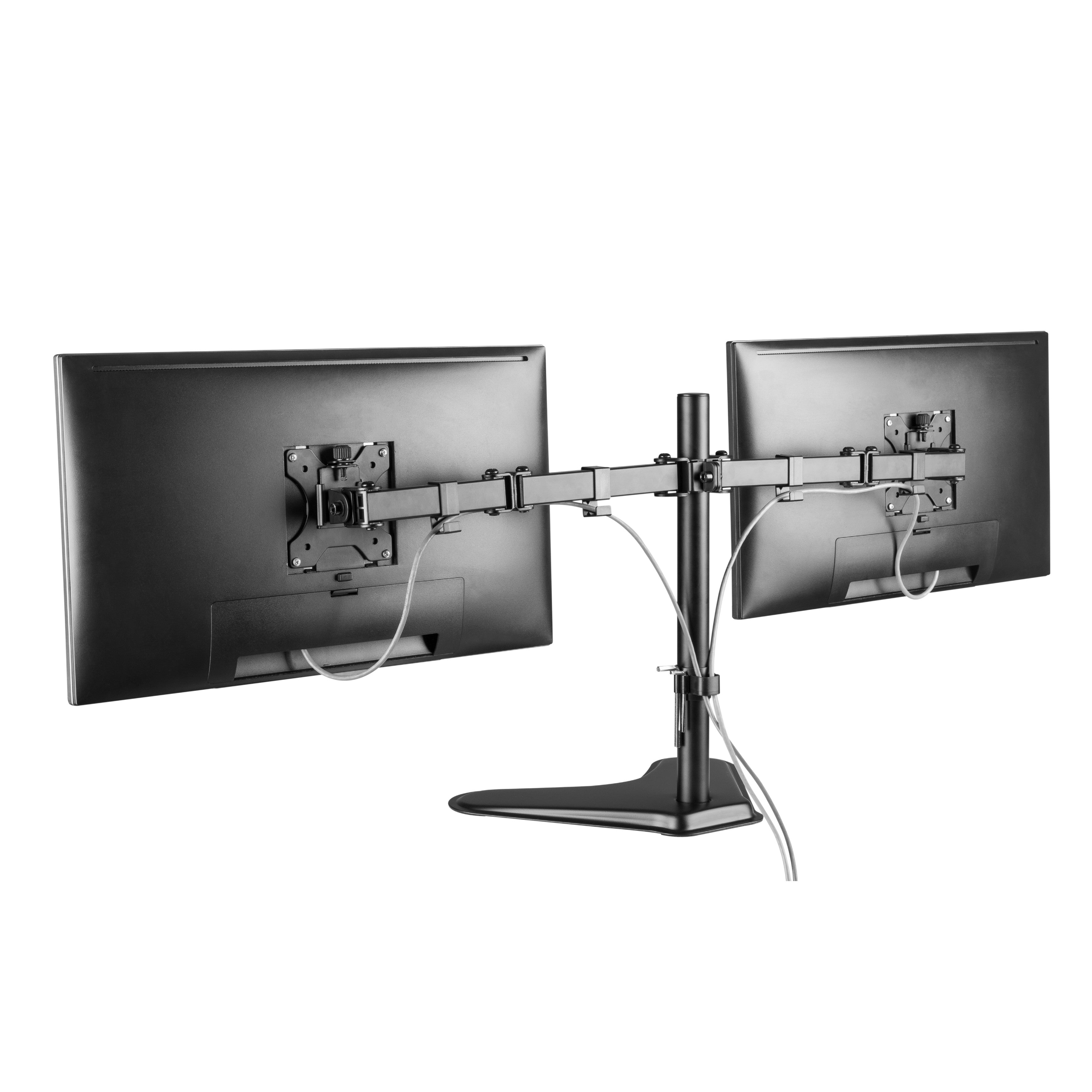 ProperAV 17" - 32" Dual Swing Arm Desk PC Monitor Mount with Freestanding Base (VESA Max. 100x100)