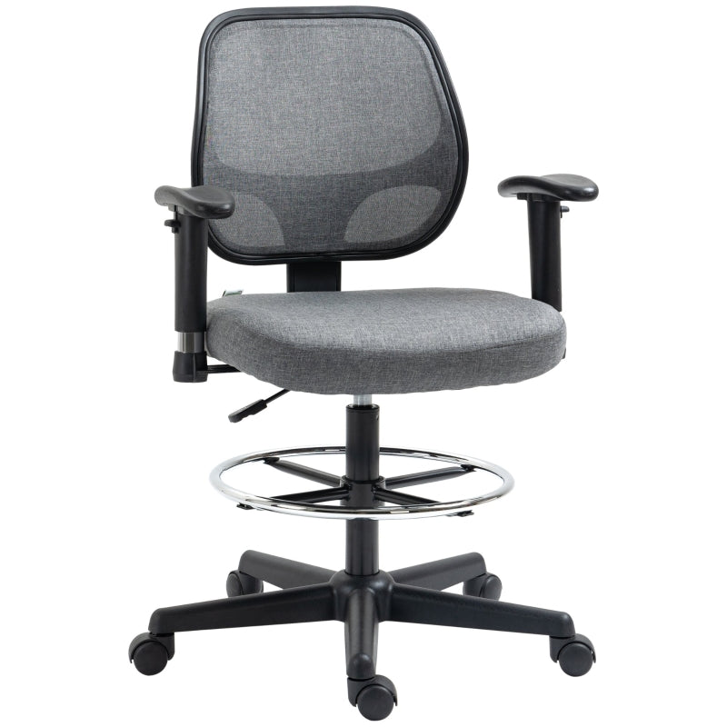 ProperAV Ergonomic Mesh Adjustable Office Chair with Foot Ring, Armrests & 360deg Swivel Wheels - Grey