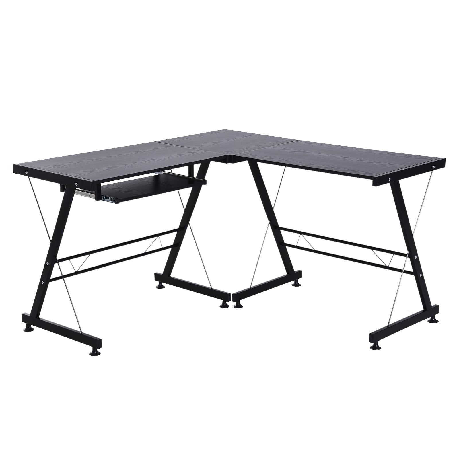 ProperAV L Shaped Computer Desk with Keyboard Tray - Black