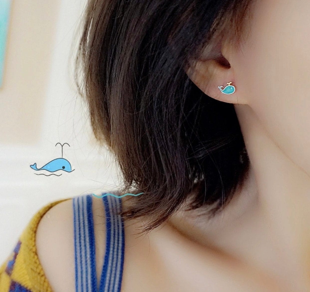 whale stud earrings, tiny whale stud,blue fish earring,925 silver needle stud,mini blue whale stud, unique animal earring,gifts for kids - Jade Sprite Design