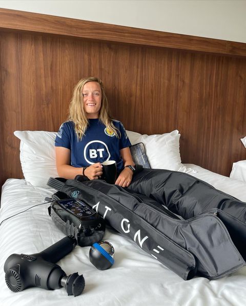 At One Athlete & Womens Professional Football Player Erin Cuthbert using Compression Recovery Boots