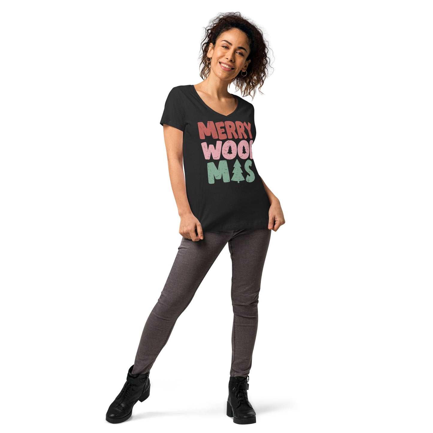 Women V-neck "Merry Woof-Mas" T-shirts